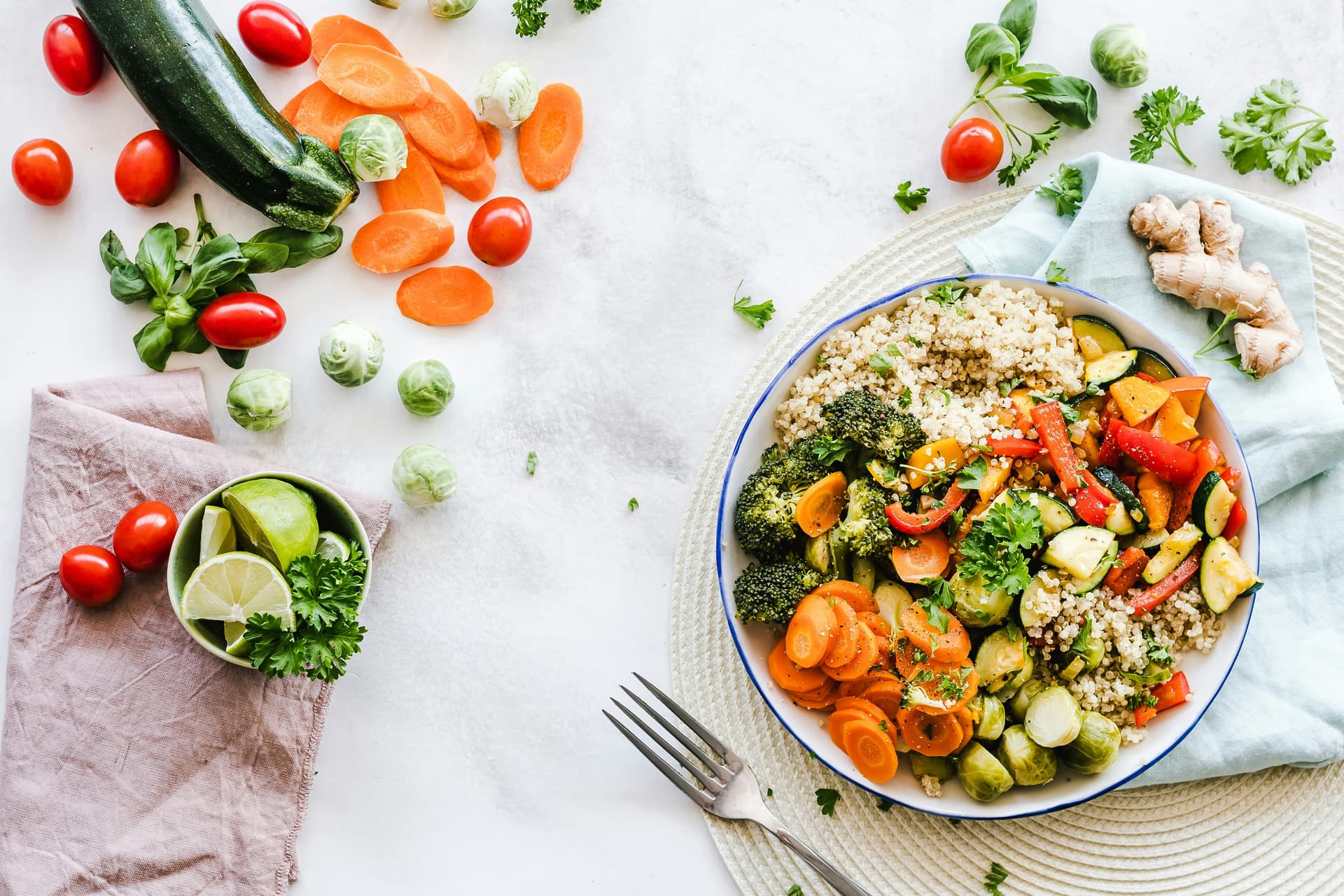 Beautiful table spread with seasonal food